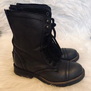 Steve Madden Munch Grey Leather Combat Boots 6.5